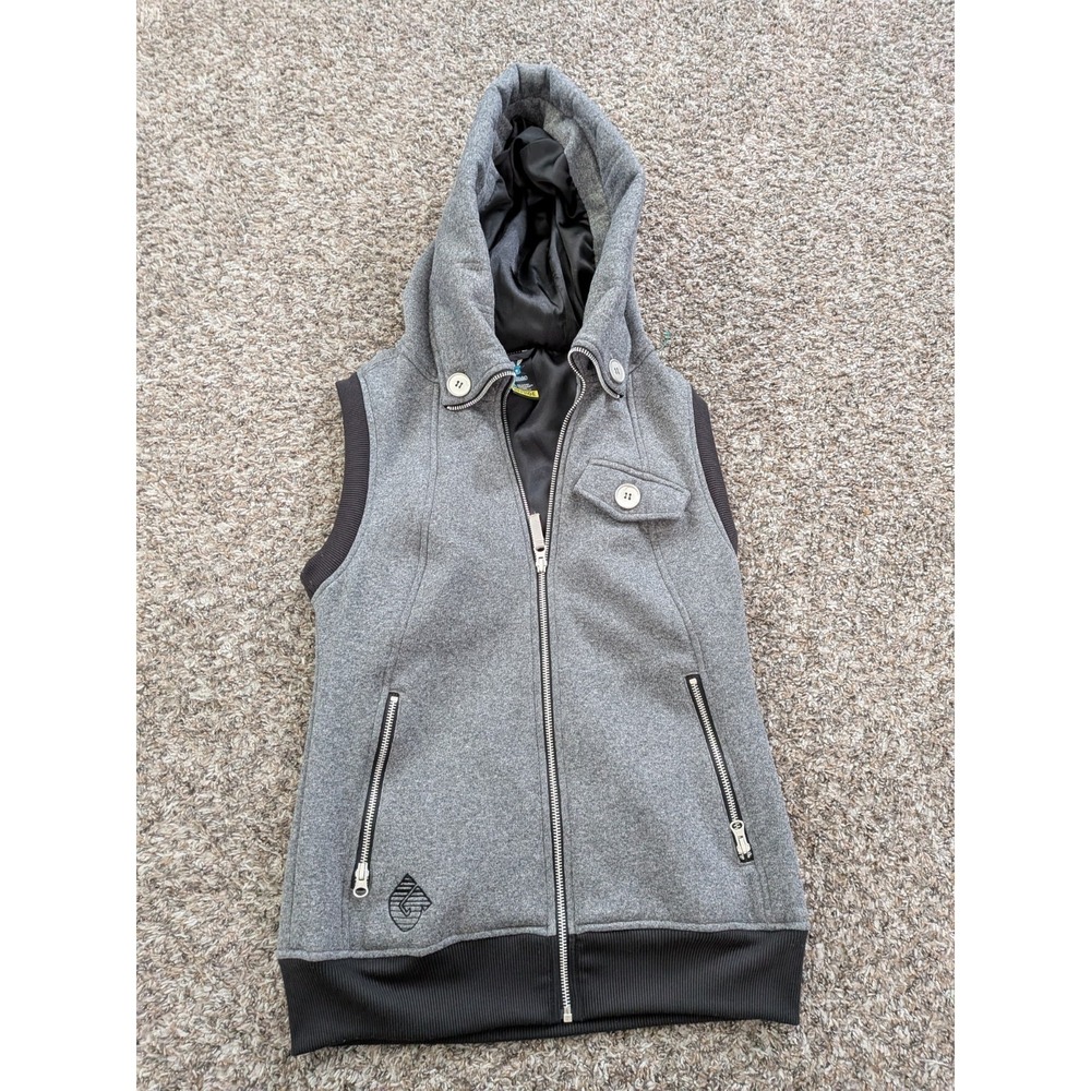 Burton Dry Ride Hooded Gray Full Zip‎ Lined Vest Jacket Womens Medium Sleeveless